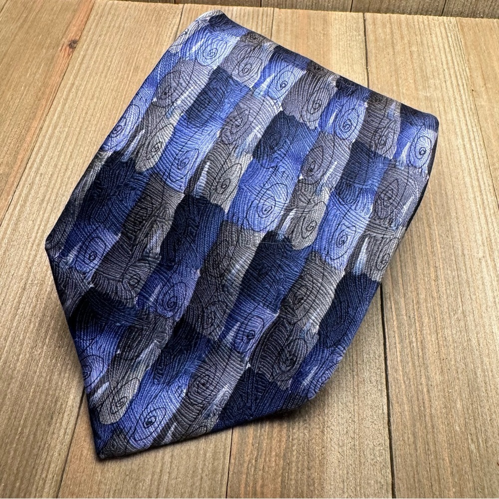 J. Garcia Vintage 1996 Silk Tie Blue & Gray Abstract‎ Geometric Pattern 4” Wide